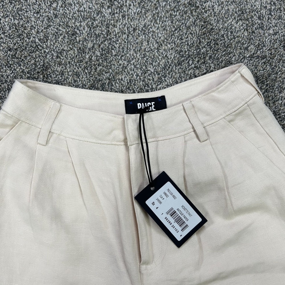 NEW Paige Monette Pant Antique Paper Straight Leg Linen Pleated Trouser Womens 4 - Picture 5 of 10